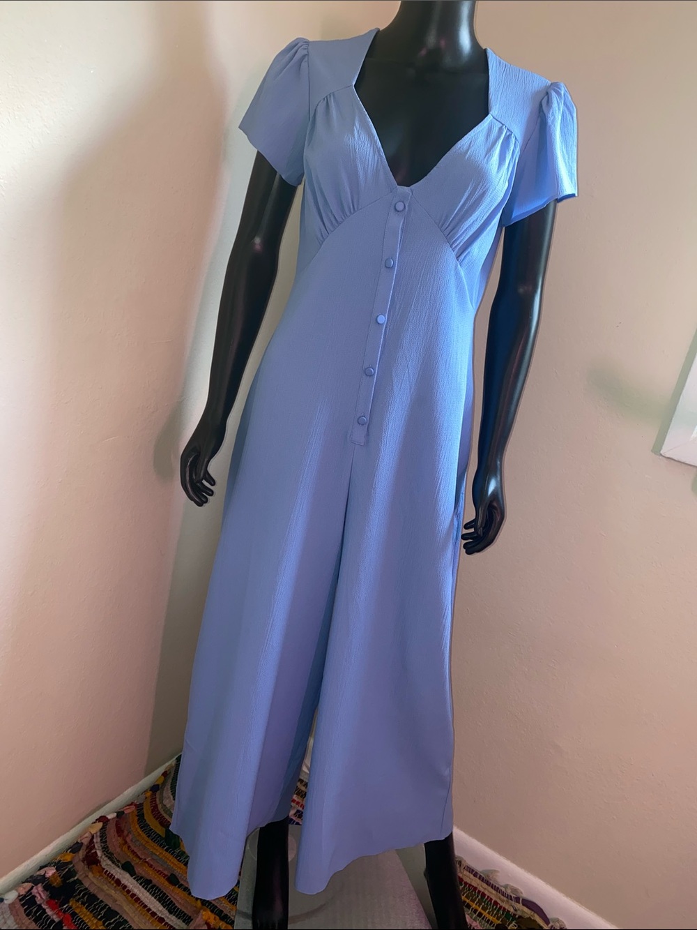 ASOS Light Blue Button-Front Wide Leg Jumpsuit